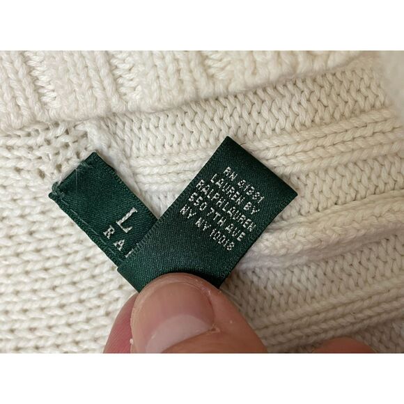 Lauren Ralph Lauren Women's S White Sweater Cotton Pullover Textured Knit Toggle - Picture 6 of 11